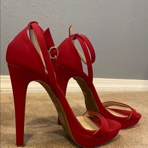 Red open-toe heels